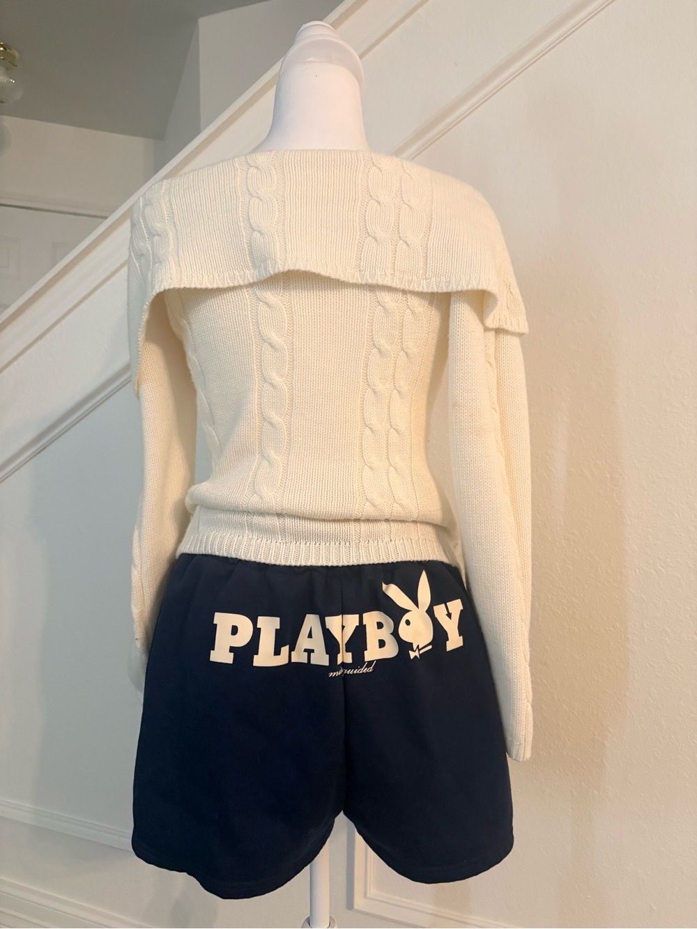 PLAYBOY Navy Blue Shorts with Cream Logo